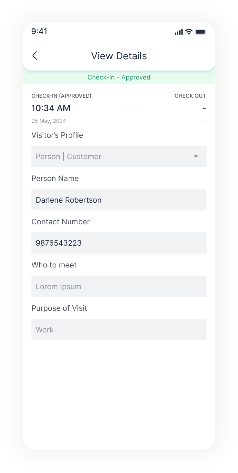 View details - check-in approved